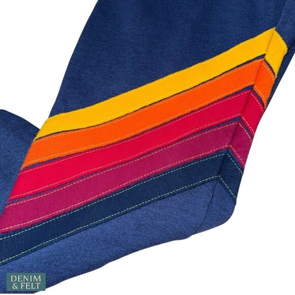 Aviator Nation Blue Rainbow Stripe Jogger Sweatpants Women’s Size Small Lounge - Picture 2 of 7